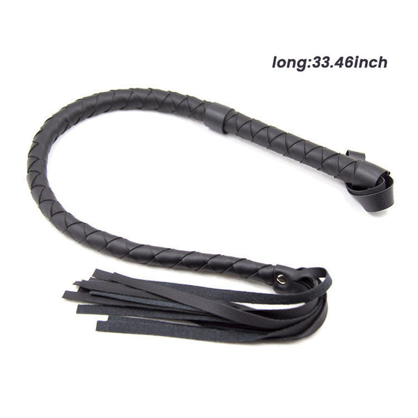 Black Leather Whip – Studded Tassel Flogger for Bondage Play