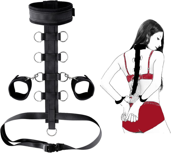 SM restraint set with adjustable handcuffs and collar