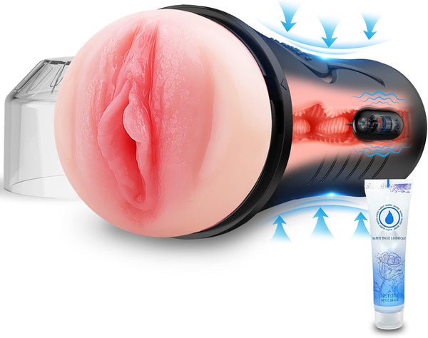 7.5 Inch Deep Vibrating Masturbator for Men with Lifelike Textured Channel